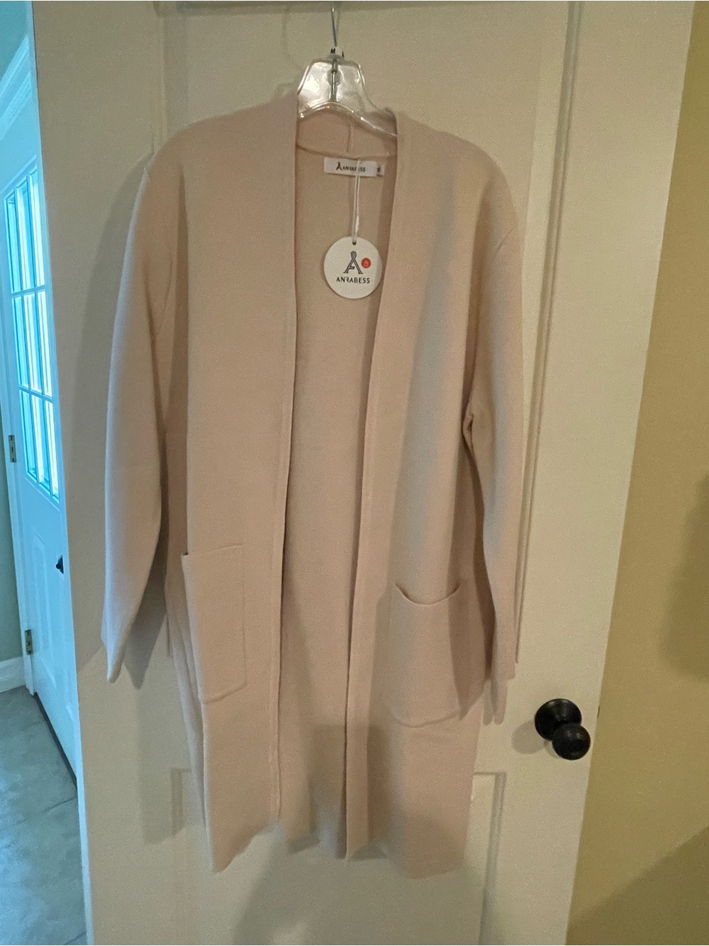 Anavabess Cream Open-Front Long Cardigan with Pockets